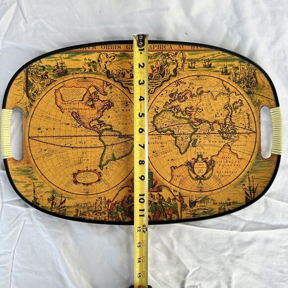 Set Of 4 VTG MCM Old World Map Globe Serving Tray M.B. Daniels & Co. New York - Picture 11 of 11